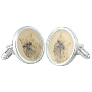 Brussels Griffon Painting - Cute Original Dog Art Cufflinks