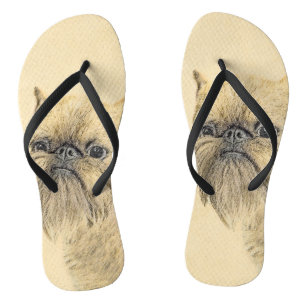 Brussels Griffon Painting - Cute Original Dog Art Flip Flops