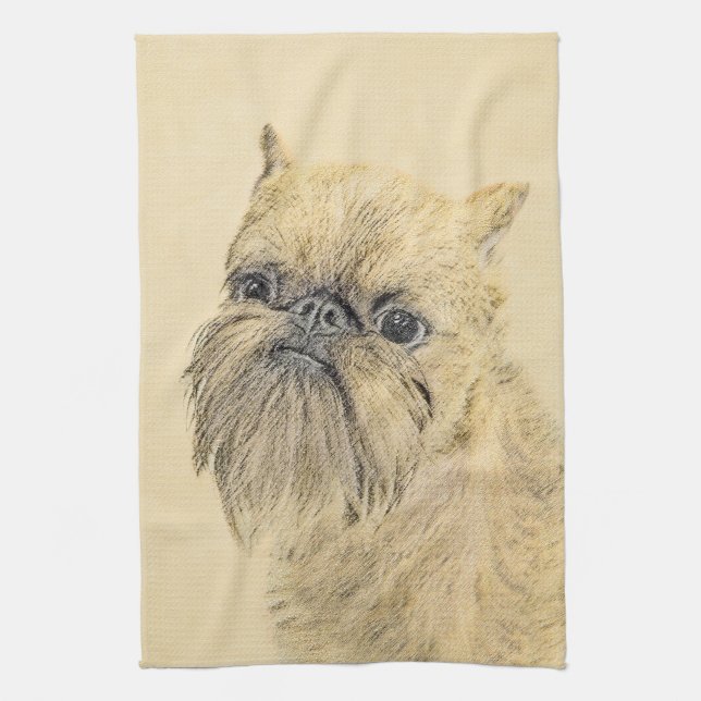 Brussels Griffon Painting - Cute Original Dog Art Kitchen Towel (Vertical)