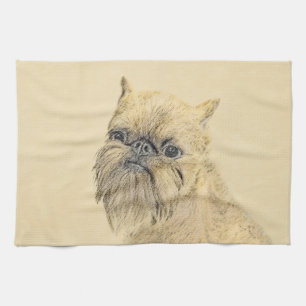 Brussels Griffon Painting - Cute Original Dog Art Kitchen Towel