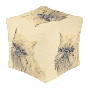 Brussels Griffon Painting - Cute Original Dog Art Pouf