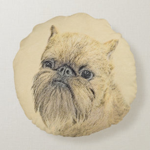 Brussels Griffon Painting - Cute Original Dog Art Round Pillow