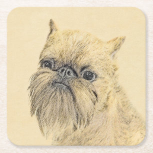 Brussels Griffon Painting - Cute Original Dog Art Square Paper Coaster