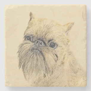 Brussels Griffon Painting - Cute Original Dog Art Stone Coaster