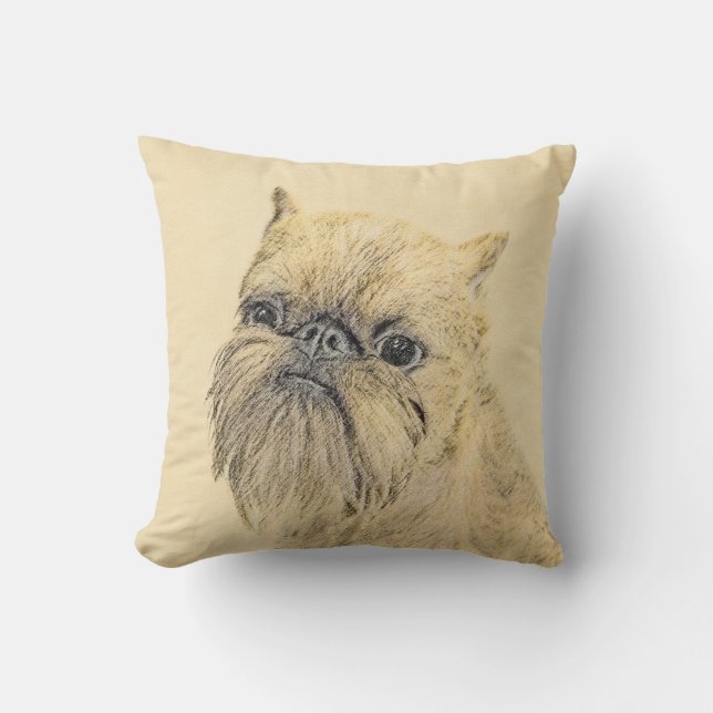 Brussels Griffon Painting - Cute Original Dog Art Throw Pillow (Front)