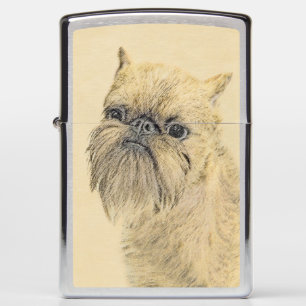 Brussels Griffon Painting - Cute Original Dog Art Zippo Lighter