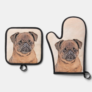 Brussels Griffon Painting Red Smooth Cute Dog Art Oven Mitt & Pot Holder Set