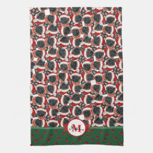 Brussels Griffon Pattern Monogram Christmas Dog Kitchen Towel
