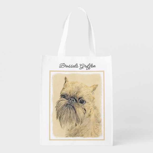 Brussels Griffon Rough Painting - Original Dog Art Grocery Bag (Back)