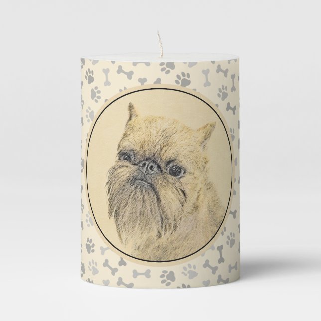 Brussels Griffon Rough Painting - Original Dog Art Pillar Candle (Front)