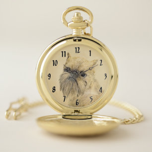 Brussels Griffon Rough Painting - Original Dog Art Pocket Watch