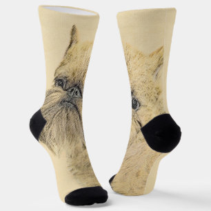 Brussels Griffon Rough Painting - Original Dog Art Socks