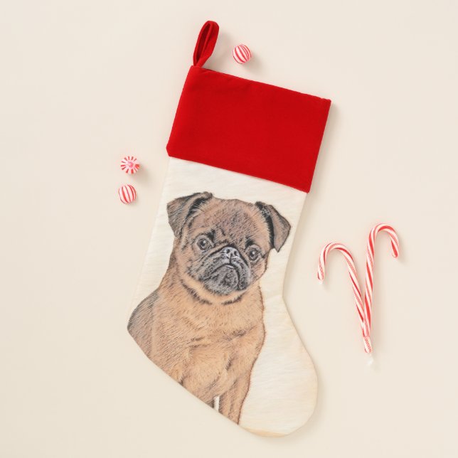 Brussels Griffon Smooth Painting Original Dog Art Christmas Stocking (Front)
