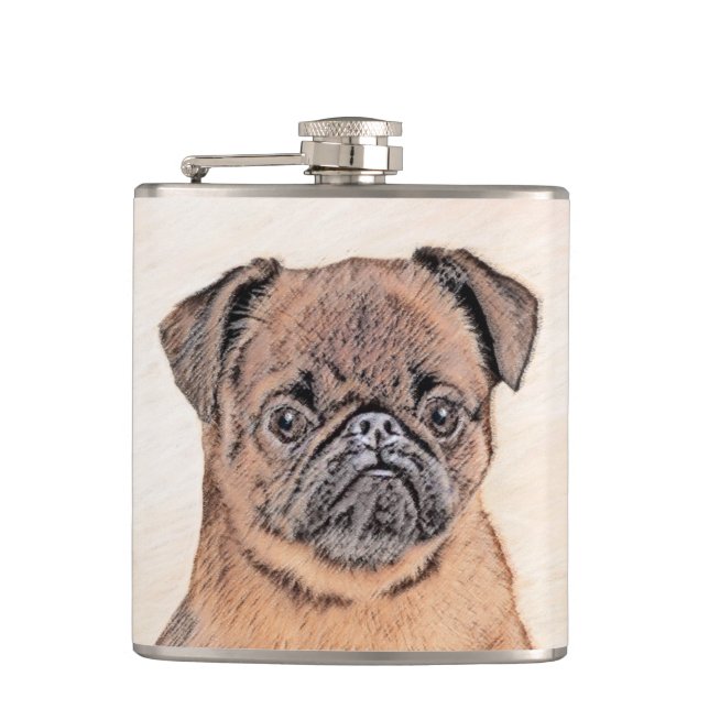 Brussels Griffon Smooth Painting Original Dog Art Flask (Front)