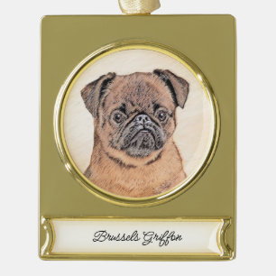 Brussels Griffon Smooth Painting Original Dog Art Gold Plated Banner Ornament
