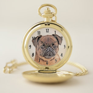 Brussels Griffon Smooth Painting Original Dog Art Pocket Watch