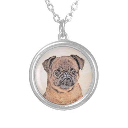 Brussels Griffon Smooth Painting Original Dog Art Silver Plated Necklace