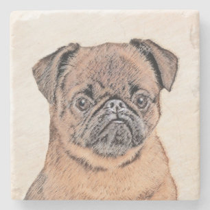 Brussels Griffon Smooth Painting Original Dog Art Stone Coaster