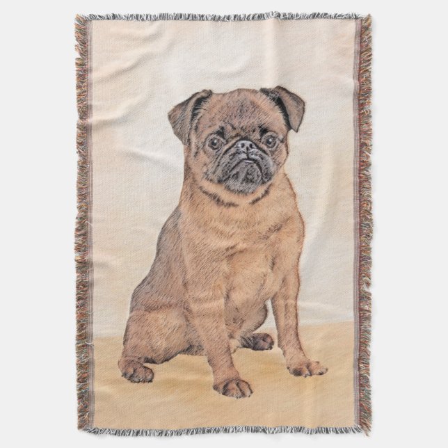 Brussels Griffon Smooth Painting Original Dog Art Throw Blanket (Front Vertical)