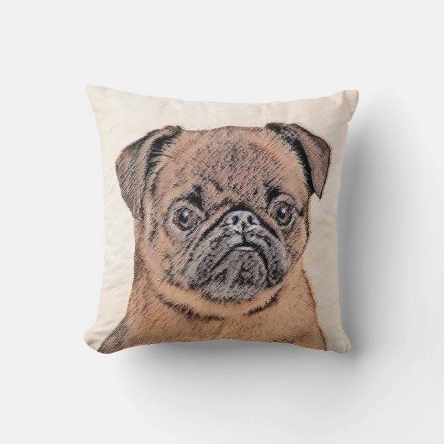Brussels Griffon Smooth Painting Original Dog Art Throw Pillow (Front)