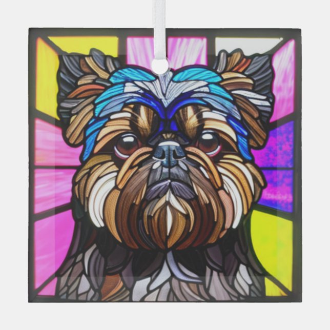 Brussels Griffon "Stained Glass" Glass Ornament (Front)
