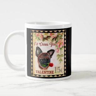 Brussels griffon Vintage Valentine Dog With Rose Giant Coffee Mug
