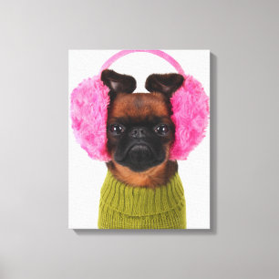 Brussels Griffon With Pink Earmuffs Canvas Print