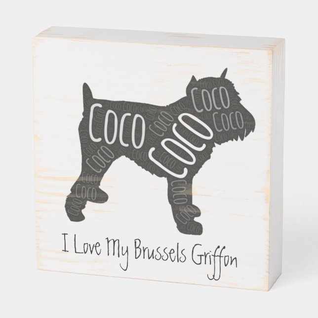 Brussels Griffon Wood Sign - Custom Name: Coco  (Angled Horizontal)