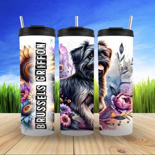 Brussels Griffon's Whimsical Floral Charm Thermal Tumbler
