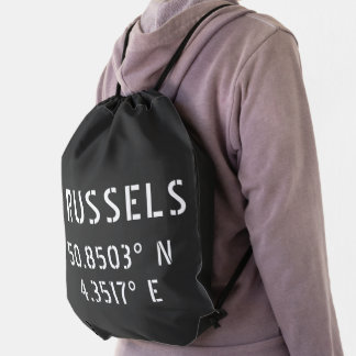 Brussels Latitude and Longitude Drawstring Bag