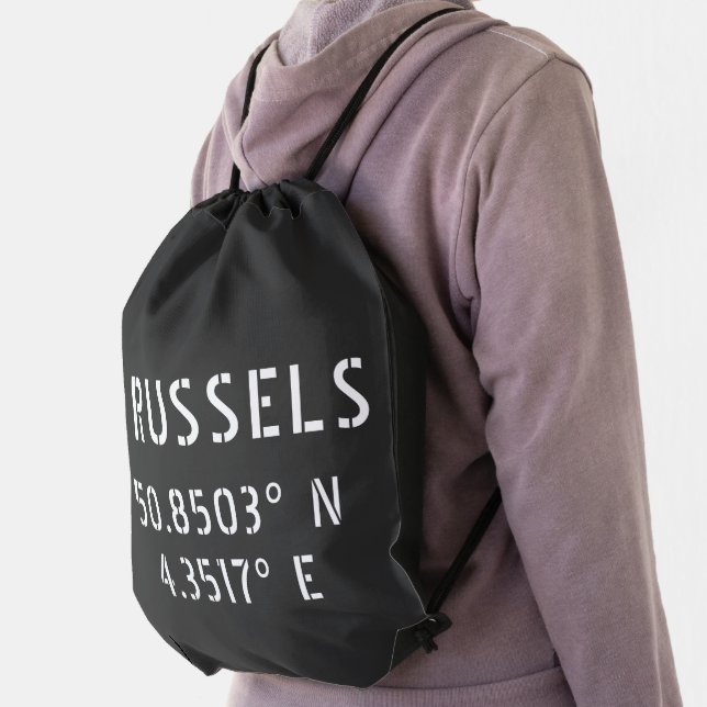 Brussels Latitude and Longitude Drawstring Bag (Insitu)
