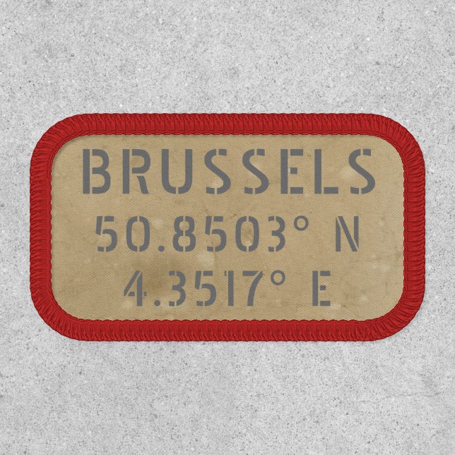 Brussels Latitude and Longitude Iron On Patch (Front)