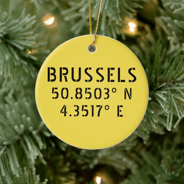 Brussels Latitude Longitude Customizable Ceramic Ornament (Tree)