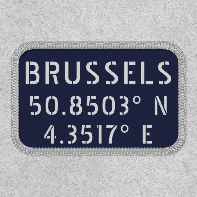 Brussels Latitude Longitude Iron On Patch (Front)