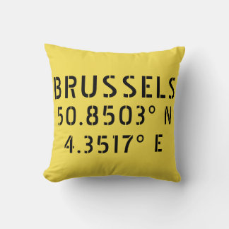 Brussels Latitude Longitude Throw Pillow