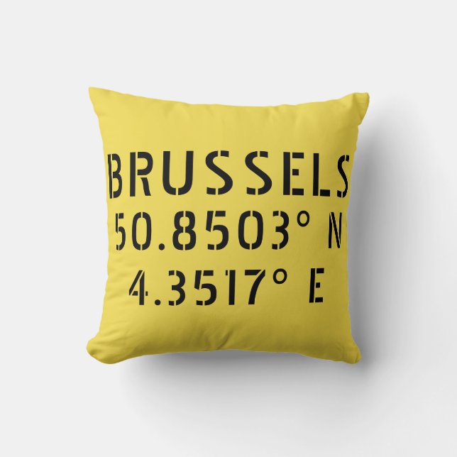 Brussels Latitude Longitude Throw Pillow (Front)