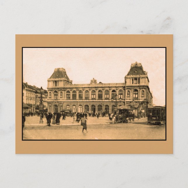 Brussels Railroad station, horsecar Postcard (Front)