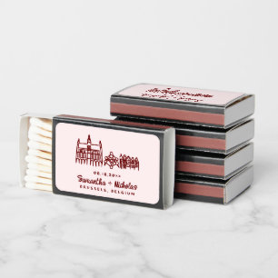 Brussels Retro Doodle Sketch Wedding Favor Matchboxes