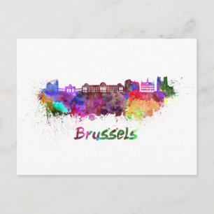 Brussels skyline in watercolor postcard