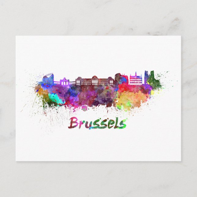 Brussels skyline in watercolor postcard (Front)
