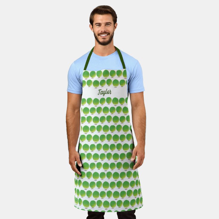 Brussels Sprout Green White Cartoon Pattern Apron | Zazzle