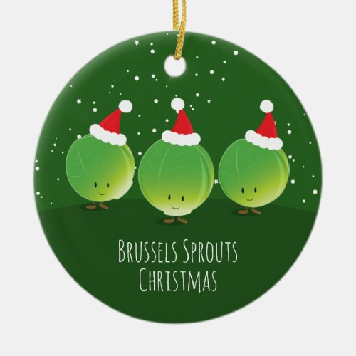 Brussels Sprouts Santa Hat Green Food Christmas Ceramic Ornament