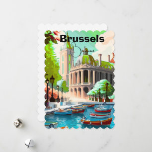 Brussels Travel Art postcard, Belgium Travel Art, Holiday Card