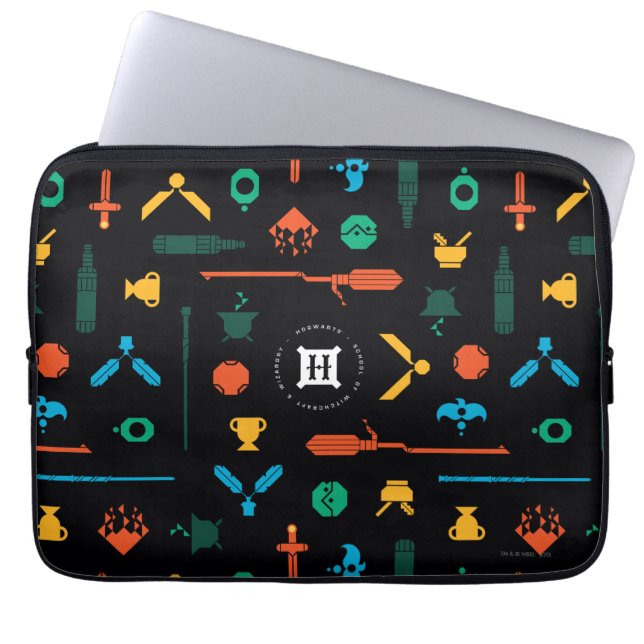 Brutalist HOGWARTS™ House Crests Pattern Laptop Sleeve (Front)