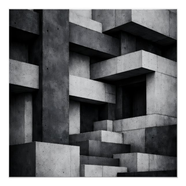 Brutalist Penthouse Design Monochrome Interior  Poster (Front)