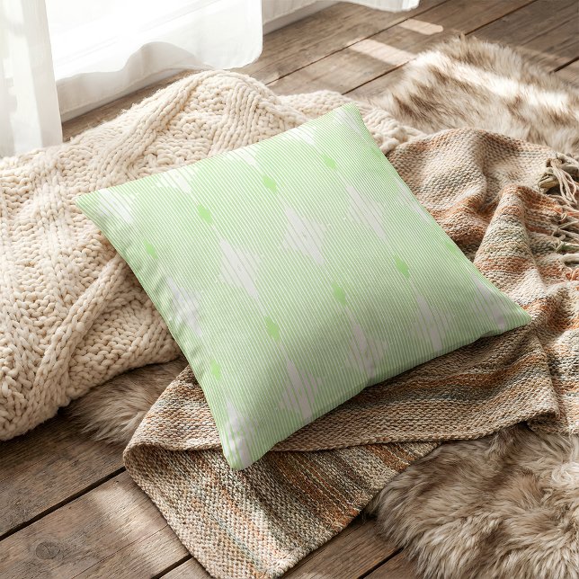 Brutalist Pulse: Pistaccio Green & White Throw Pillow (Pillow is placed on the ground.)