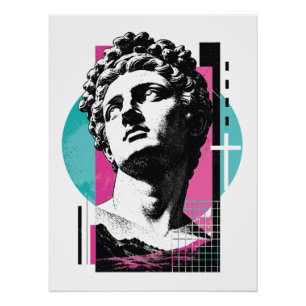 Brutalist Retro Jesus Greek Statue Colossians 2:3 Poster