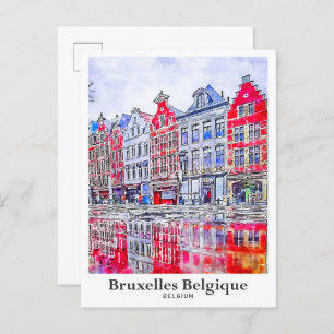 Bruxelles Belgique Belgium Travel Watercolor Postcard