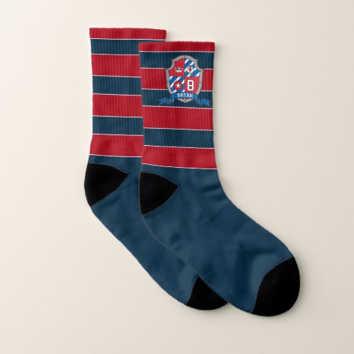 Bryan letter B name meaning red blue crest stripe Socks