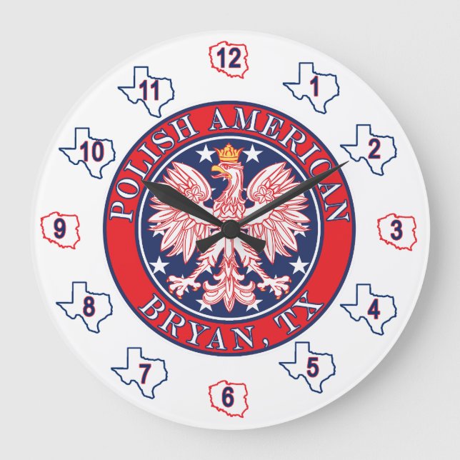 Bryan Texas Polish American Eagle Large Clock (Front)